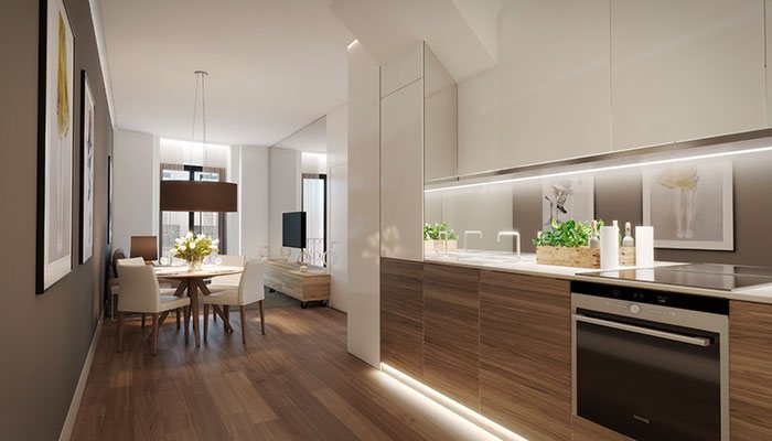 Kitchen and Living Room Preview - 1 bedroom apartment: Luz Soriano Palace, Bairro Alto, Lisbon